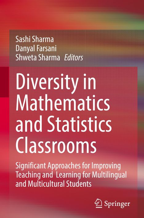 "Diversity in Mathematics and Statistics Classrooms" steht groß auf einem roten, strukturierten Hintergrund. Rechts unten ein Logo.