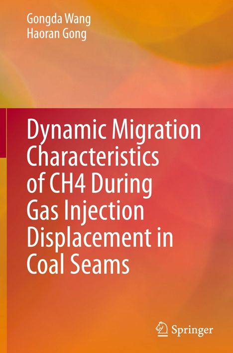 Text: "Dynamic Migration Characteristics of CH4 During Gas Injection Displacement in Coal Seams." Autoren: Gongda Wang, Haoran Gong. Hintergrund: Weiche Farbverläufe in Orange- und Gelbtönen. Logo: Springer.