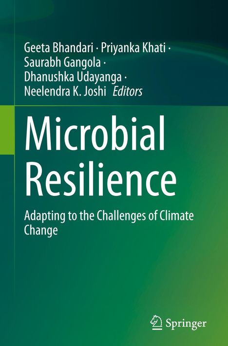 Titel: "Microbial Resilience: Adapting to the Challenges of Climate Change". Grün-blaues Farbschema. Springer-Logo.