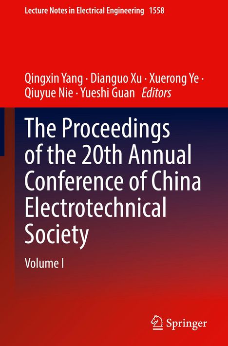 "The Proceedings of the 20th Annual Conference of China Electrotechnical Society, Volume I," rote und blaue Farbverläufe.