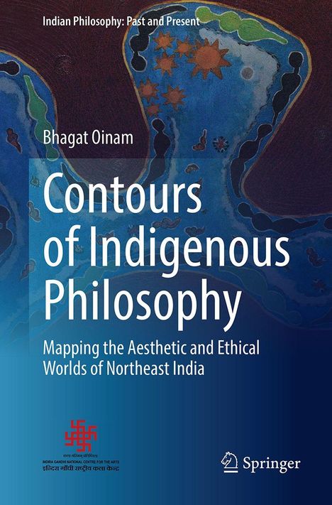 „Contours of Indigenous Philosophy“ von Bhagat Oinam. Farbige, abstrakte Illustrationen mit Springer-Logo.