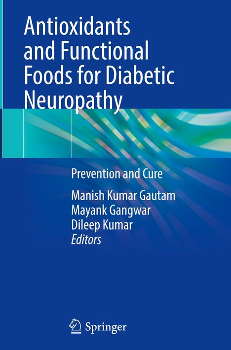 "Antioxidants and Functional Foods for Diabetic Neuropathy" Buchcover, blaue und grüne Streifen, Springer-Logo.