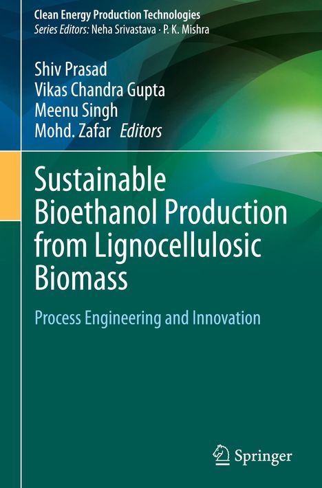 Sustainable Bioethanol Production from Lignocellulosic Biomass. Grüner Verlauf, Springer-Logo unten rechts.