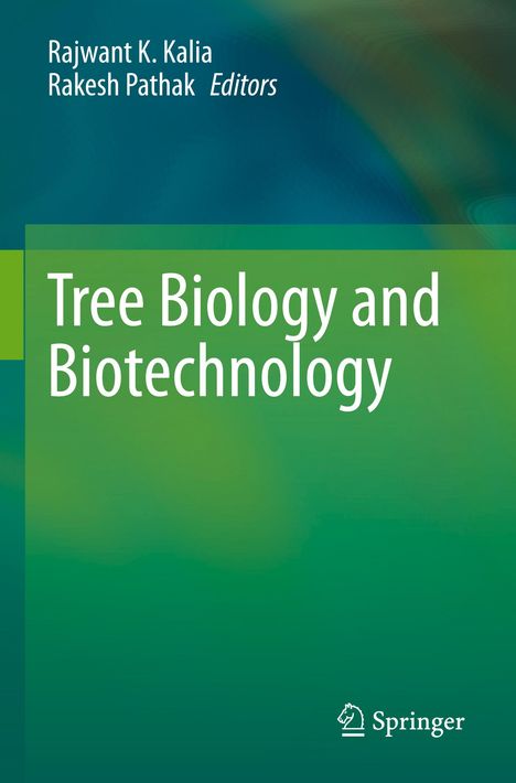 "Tree Biology and Biotechnology" von Rajwant K. Kalia und Rakesh Pathak. Grüner Hintergrund, Springer-Logo.