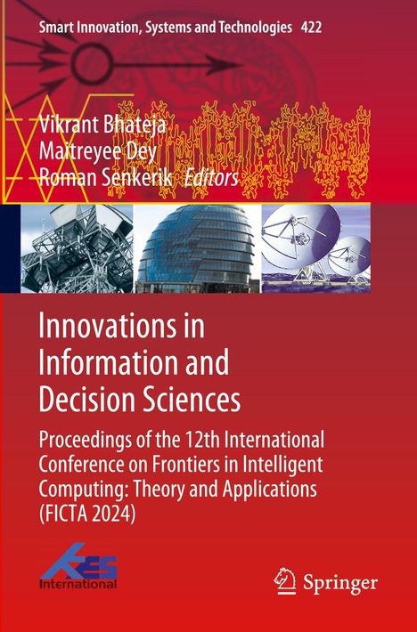Titel: "Innovations in Information and Decision Sciences". Oben: 3 Fotos von technologischen Strukturen.