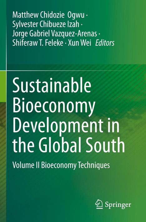 Buchtitel: "Sustainable Bioeconomy Development in the Global South". Grüner Hintergrund, Springer-Logo unten.