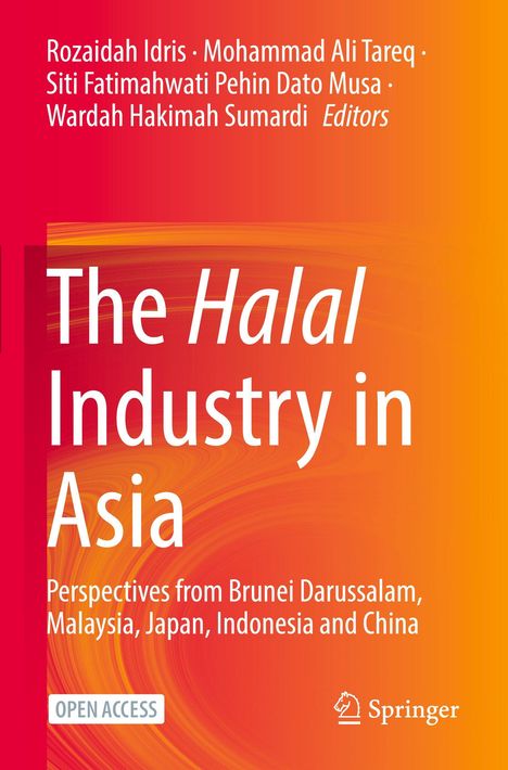 Buchtitel: „The Halal Industry in Asia“. Herausgeber: Rozaidah Idris und andere. Farben: Rot-Orange Verlauf mit Springer-Logo.