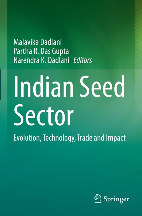 "Indian Seed Sector: Evolution, Technology, Trade and Impact" von Malavika Dadlani, Partha R. Das Gupta, Narendra K. Dadlani. Grüne Farbverläufe, Springer-Logo.