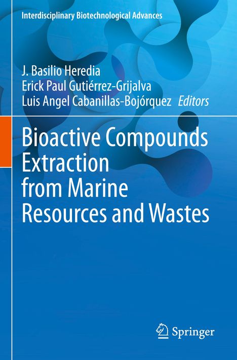 Titel: "Bioactive Compounds Extraction from Marine Resources and Wastes". Blaues, abstraktes Design. Springer-Logo.