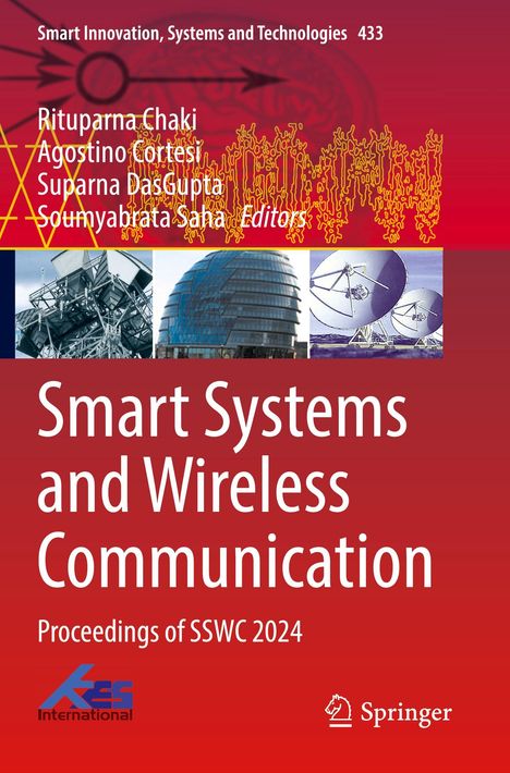 Titel: Smart Systems and Wireless Communication. Bilder von Antennen, einem Gebäude und einem Satelliten.