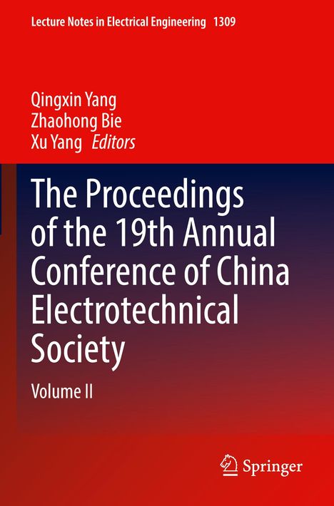 "The Proceedings of the 19th Annual Conference of China Electrotechnical Society, Volume II." Rotes und blaues Design. Springer-Logo.