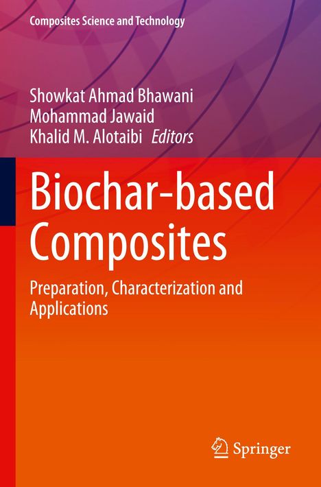 "Biochar-based Composites" steht groß in Weiß auf orangenem Hintergrund. Unten rechts ist ein weißes Springer-Logo.