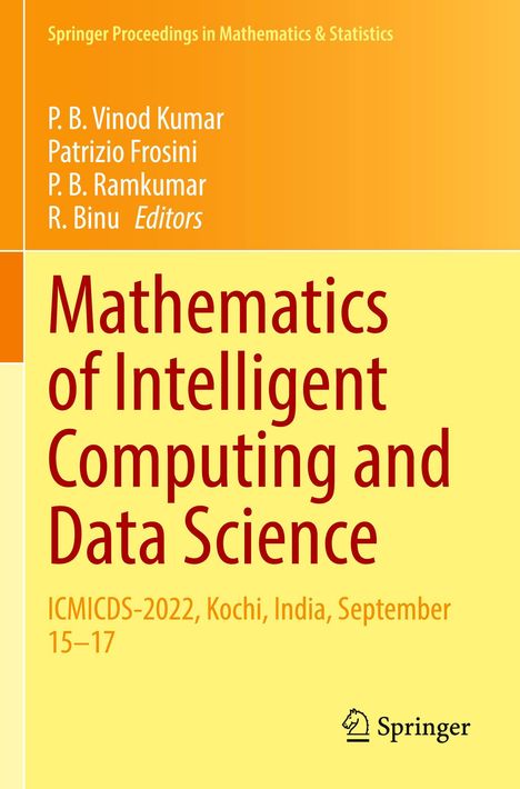 „Mathematics of Intelligent Computing and Data Science“, ICMICDS-2022, Kochi. Oben vier Editoren genannt. Springer-Logo.