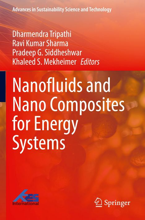 Auf orangefarbenem Hintergrund steht: "Nanofluids and Nano Composites for Energy Systems". Unten zwei Logos.