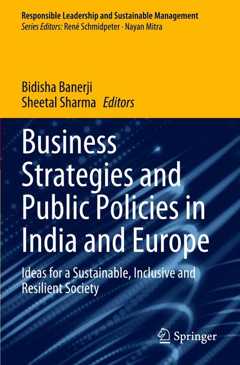 "Business Strategies and Public Policies in India and Europe", gelber und blauer Hintergrund, Springer-Logo.