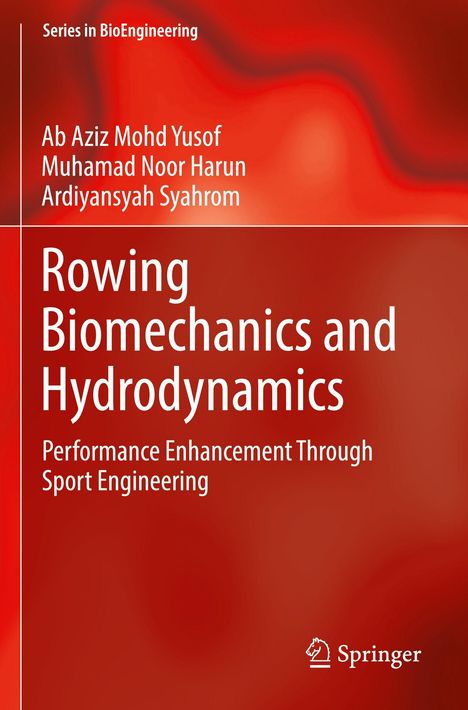 Text: "Rowing Biomechanics and Hydrodynamics: Performance Enhancement Through Sport Engineering." Titel auf rotem Hintergrund.