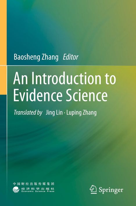 Cover mit dem Text "An Introduction to Evidence Science". Grün-blaues Farbschema, Logos von zwei Verlagen unten.