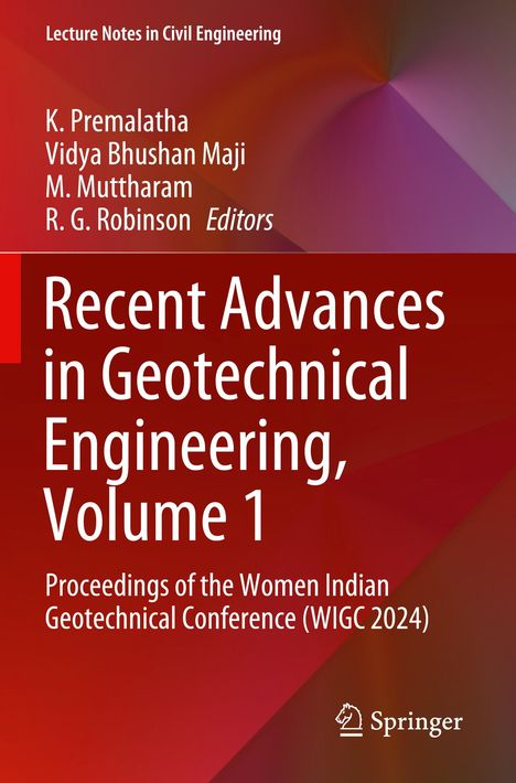Titel: "Recent Advances in Geotechnical Engineering, Volume 1". Autoren: K. Premalatha, Vidya Bhushan Maji. Springer-Logo unten.
