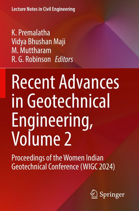 "Recent Advances in Geotechnical Engineering, Volume 2." Roter Hintergrund, oben Autoren und ein Springer-Logo unten.