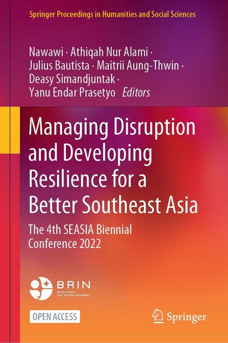 Managing Disruption and Developing Resilience for a Better Southeast Asia; Konferenzbuch mit buntem Verlaufshintergrund.