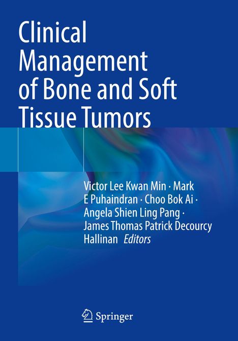 "Clinical Management of Bone and Soft Tissue Tumors" steht oben. Blaue, grüne abstrakte Muster im Hintergrund. Springer-Logo unten.