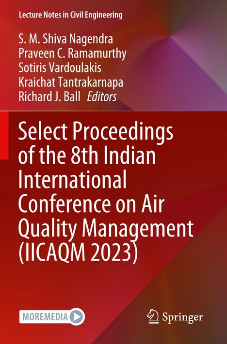 Lecture Notes in Civil Engineering. Select Proceedings of IICAQM 2023. Roter Hintergrund mit Logos von Moremedia und Springer.