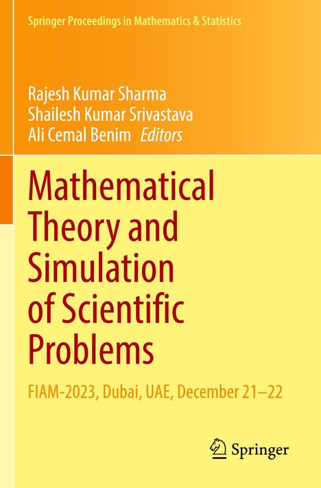 "Mathematical Theory and Simulation of Scientific Problems, FIAM-2023, Dubai, UAE, December 21–22" auf gelb-orange Hintergrund.