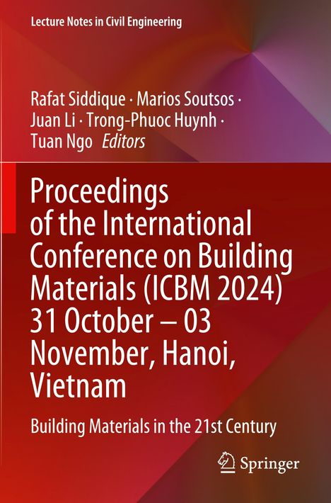 Buchcover mit Text über eine Konferenz für Baumaterialien in Hanoi, Vietnam, vom 31. Oktober bis 3. November 2024.