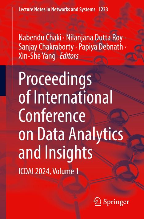 ICDAI 2024, Volume 1, Herausgeber: Nabendu Chaki et al. Rote und blaue Molekülstruktur im Hintergrund, Springer-Logo.