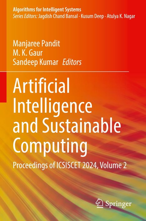 Artificial Intelligence and Sustainable Computing, Konferenzband mit orange-rot-gelbem Hintergrund. Springer-Logo.