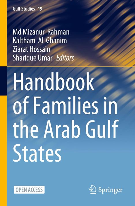 „Handbook of Families in the Arab Gulf States“, blaue abstrakte Muster, Springer-Logo unten rechts.