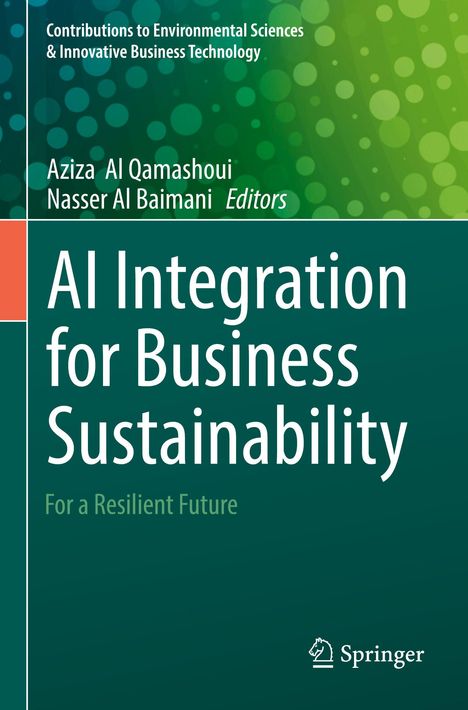 **AI Integration for Business Sustainability** - Buchcover mit grünen, kreisförmigen Mustern. Springer-Logo unten.