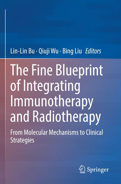 "The Fine Blueprint of Integrating Immunotherapy and Radiotherapy" in weißer Schrift auf blauem Hintergrund. Springer-Logo.