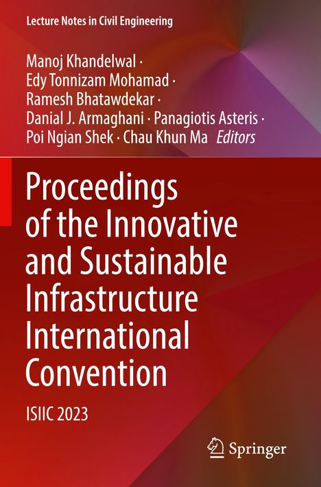 "Proceedings of the Innovative and Sustainable Infrastructure International Convention, ISIIC 2023." Bunte, abstrakte Hintergründe.