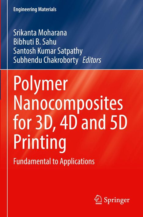Titel: "Polymer Nanocomposites for 3D, 4D and 5D Printing". Oben blaue und unten rote Farbverläufe. Springer-Logo.