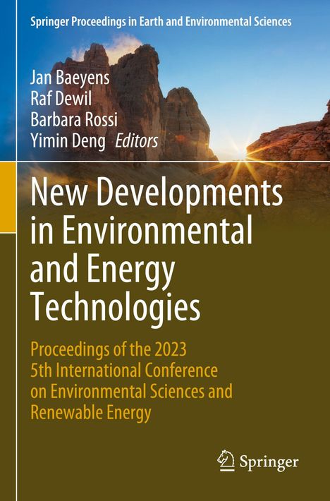 „New Developments in Environmental and Energy Technologies“. Landschaft mit Felsen im Sonnenuntergang. Springer-Logo.
