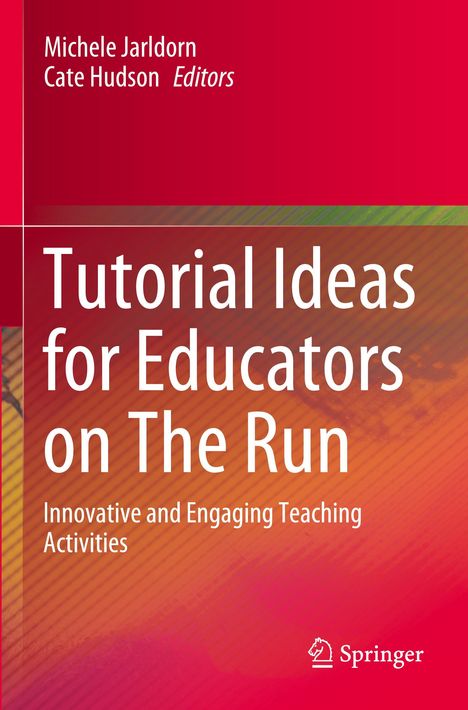 "Tutorial Ideas for Educators on The Run" ist in großen weißen Buchstaben auf einem rot-orangefarbenen Hintergrund dargestellt.