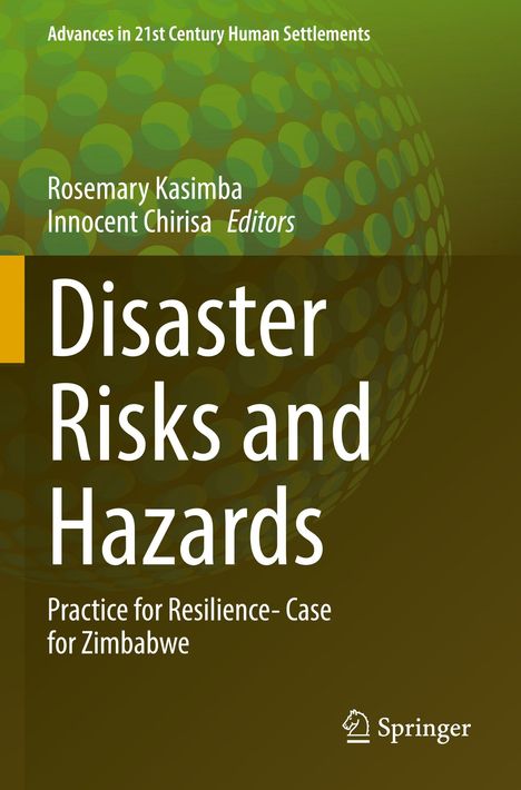 „Disaster Risks and Hazards“, Buchcover mit grünem Hintergrund und einem geometrischen Muster. Springer-Logo unten.