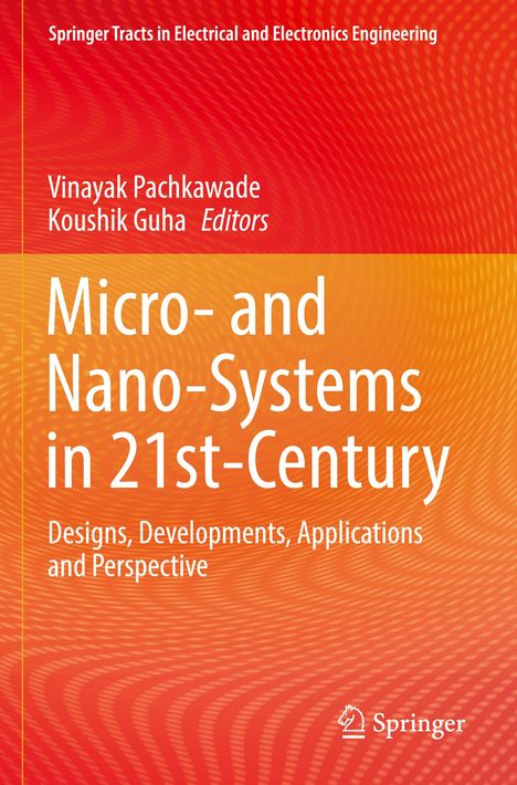 Buchtitel: "Micro- and Nano-Systems in 21st-Century". Hintergrund: Verläuft von Rot zu Orange mit wellenförmigem Muster.