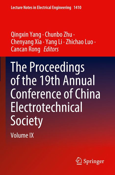 Text: "The Proceedings of the 19th Annual Conference of China Electrotechnical Society, Volume IX." Rot-blauer Hintergrund mit Springer-Logo.