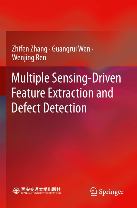 Text: "Zhifen Zhang, Guangrui Wen, Wenjing Ren. Multiple Sensing-Driven Feature Extraction and Defect Detection."  
Hintergrund: Roter Farbverlauf.