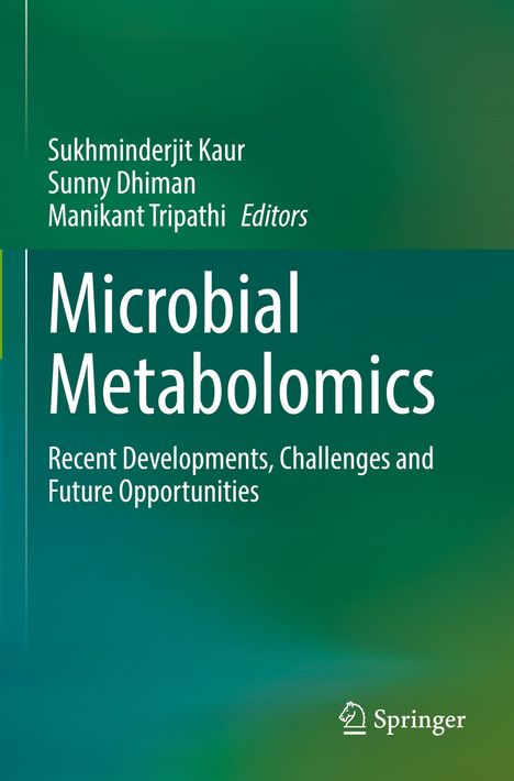 Titel: Microbial Metabolomics. Untertitel: Recent Developments, Challenges and Future Opportunities. Grüne Farbverläufe.