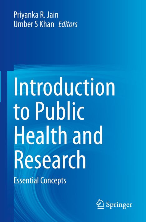 Text: "Introduction to Public Health and Research: Essential Concepts." Blaues, wellenartiges Design mit Springer-Logo.