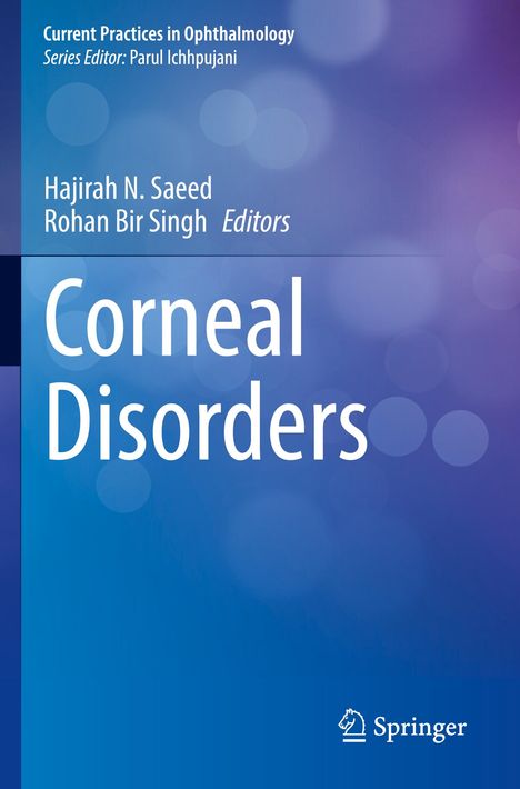 "Corneal Disorders" ist zentral auf blau-violettem Hintergrund. Herausgeber: Hajirah N. Saeed, Rohan Bir Singh. Springer-Logo unten.