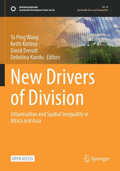 „New Drivers of Division: Urbanisation and Spatial Inequality in Africa and Asia“. Links Titel- und Autorennamen. Im Hintergrund ein Gebäude.