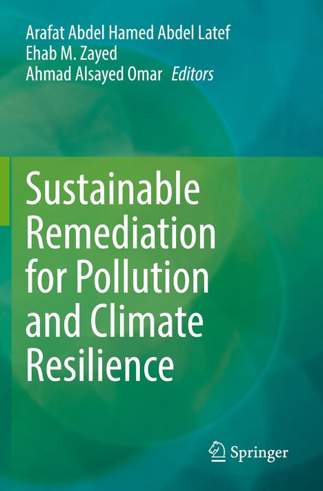 Titel: Sustainable Remediation for Pollution and Climate Resilience. Grüne und blaue Farbverläufe, Springer-Logo.