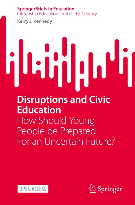 Titel: "Disruptions and Civic Education". Roter Hintergrund mit grafischem roten und weißen Muster. Springer-Logo unten.