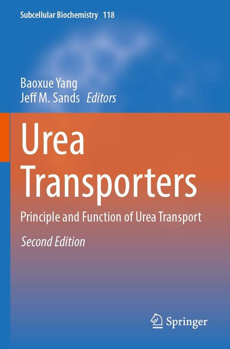 „Urea Transporters: Principle and Function of Urea Transport, Second Edition.“ Blau-orange Buchcover mit Springer-Logo.