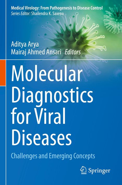 Titel: "Molecular Diagnostics for Viral Diseases". Oben sind grüne Virusillustrationen und der Herausgeber genannt: Springer.