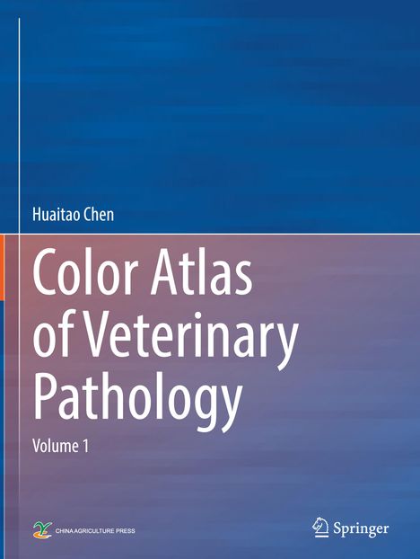 "Haitao Chen Color Atlas of Veterinary Pathology Volume 1" steht auf einem blau-violetten Hintergrund. Logos unten.